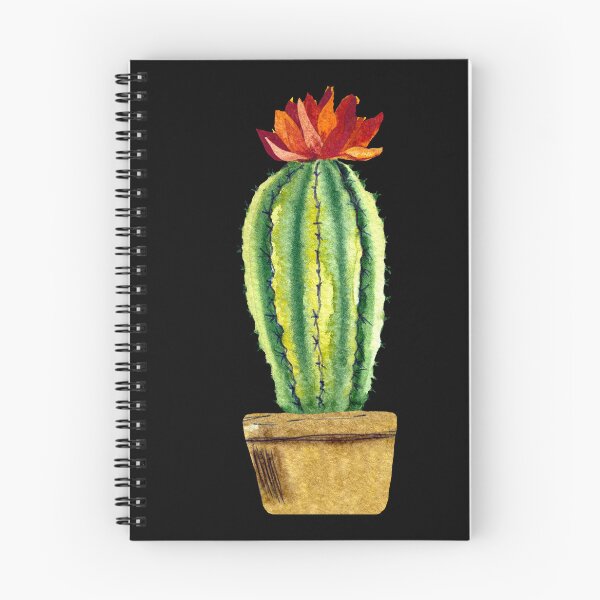 Item preview, Cactus green brown pot a watercolor sketch black designed and sold by Yana Mustafina | Boho Soulful Designs.