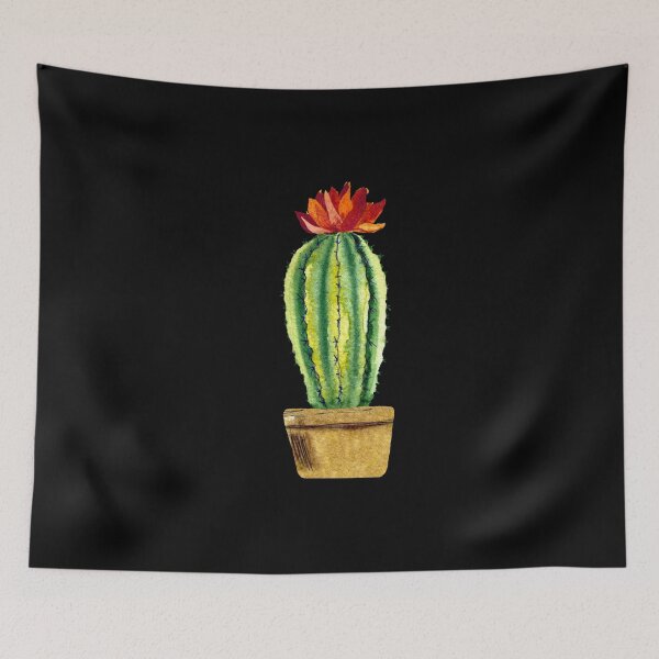 Item preview, Cactus green brown pot a watercolor sketch black designed and sold by Yana Mustafina | Boho Soulful Designs.
