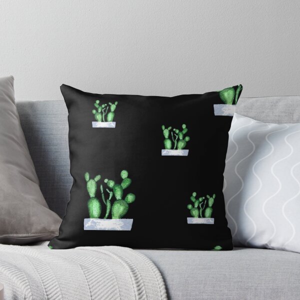 Item preview, Cactus green seamless pattern a watercolor sketch black designed and sold by Yana Mustafina | Boho Soulful Designs.