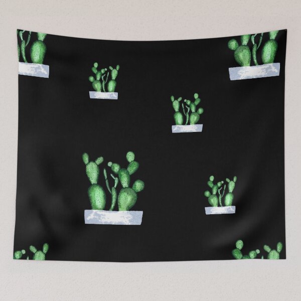 Item preview, Cactus green seamless pattern a watercolor sketch black designed and sold by Yana Mustafina | Boho Soulful Designs.