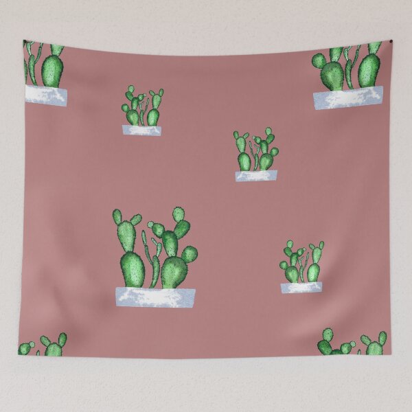 Item preview, Cactus green seamless pattern a watercolor sketch pink designed and sold by Yana Mustafina | Boho Soulful Designs.