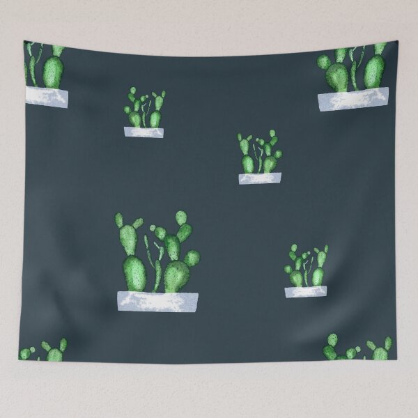 Item preview, Cactus green seamless pattern a watercolor sketch blue designed and sold by Yana Mustafina | Boho Soulful Designs.