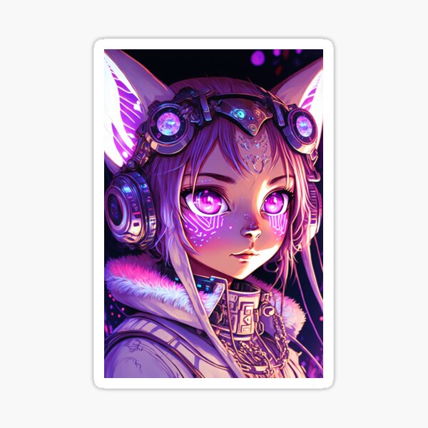 Pink Anime Girl Cyberpunk Future Cute Cat Girl Sticker For Sale By Jjcat13 Redbubble