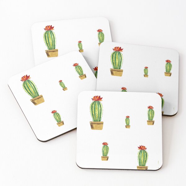 Item preview, Cactus green red flower pattern watercolor sketch designed and sold by Yana Mustafina | Boho Soulful Designs.