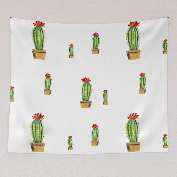 Item preview, Cactus green red flower pattern watercolor sketch designed and sold by Yana Mustafina | Boho Soulful Designs.