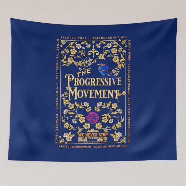Aperçu de l'œuvre PMD00108 Progressive Movement Designs oiseau floral vintage intemporel sur bleu marine pour progressistes créée et vendue par ProgressiveLeft.
