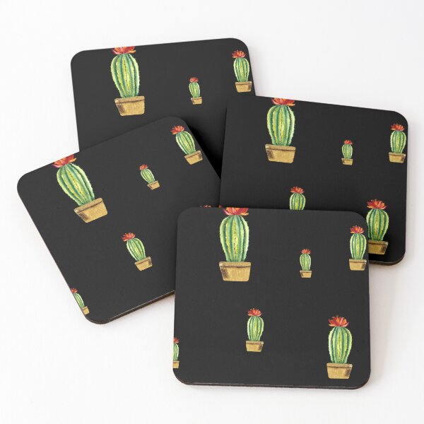 Item preview, Cactus green red flower pattern watercolor sketch black designed and sold by Yana Mustafina | Boho Soulful Designs.