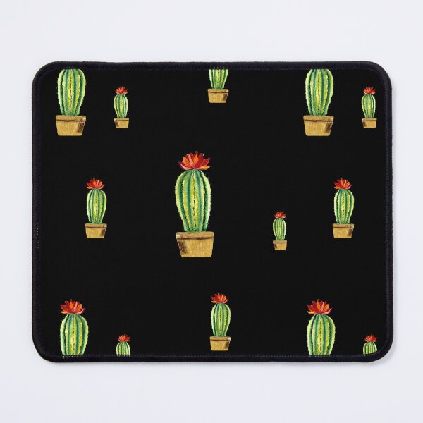 Item preview, Cactus green red flower pattern watercolor sketch black designed and sold by Yana Mustafina | Boho Soulful Designs.