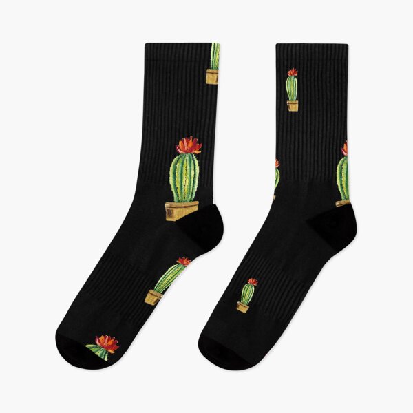 Item preview, Cactus green red flower pattern watercolor sketch black designed and sold by Yana Mustafina | Boho Soulful Designs.