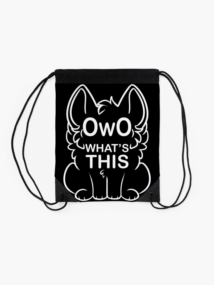 Alternate view of OwO What's this? - white text Drawstring Bag