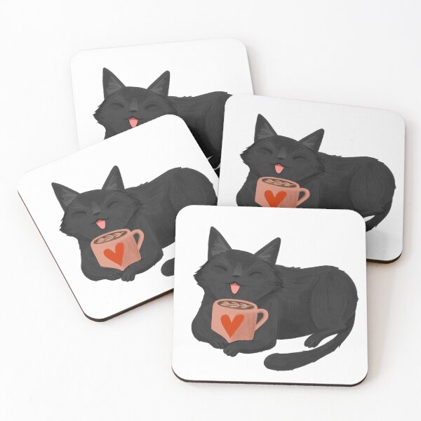 Aperçu de l'œuvre The Cuddler - Chat noir avec tasse à café créée et vendue par Courtagonist.