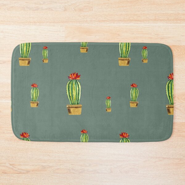 Item preview,  Cactus green red flower pattern watercolor sketch mint designed and sold by Yana Mustafina | Boho Soulful Designs.