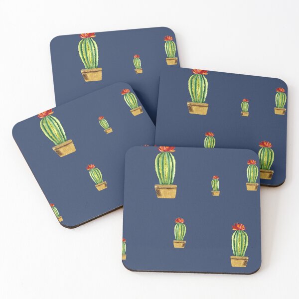 Item preview,  Cactus green red flower pattern watercolor sketch blue designed and sold by Yana Mustafina | Boho Soulful Designs.