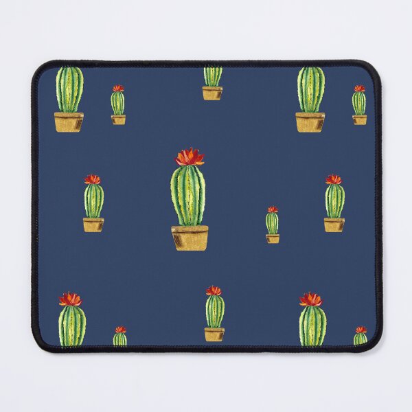 Item preview, Cactus green red flower pattern watercolor sketch blue designed and sold by Yana Mustafina | Boho Soulful Designs.