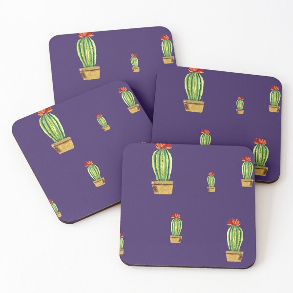 Item preview,  Cactus green red flower pattern watercolor sketch violet designed and sold by Yana Mustafina | Boho Soulful Designs.