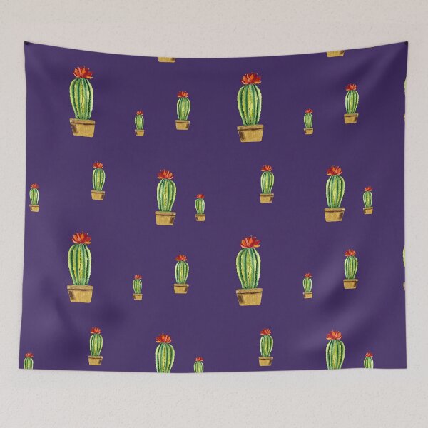Item preview,  Cactus green red flower pattern watercolor sketch violet designed and sold by Yana Mustafina | Boho Soulful Designs.