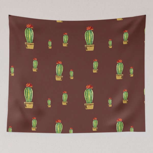 Item preview,  Cactus green red flower pattern watercolor sketch red designed and sold by Yana Mustafina | Boho Soulful Designs.