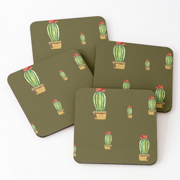 Item preview,  Cactus green red flower pattern watercolor sketch green designed and sold by Yana Mustafina | Boho Soulful Designs.