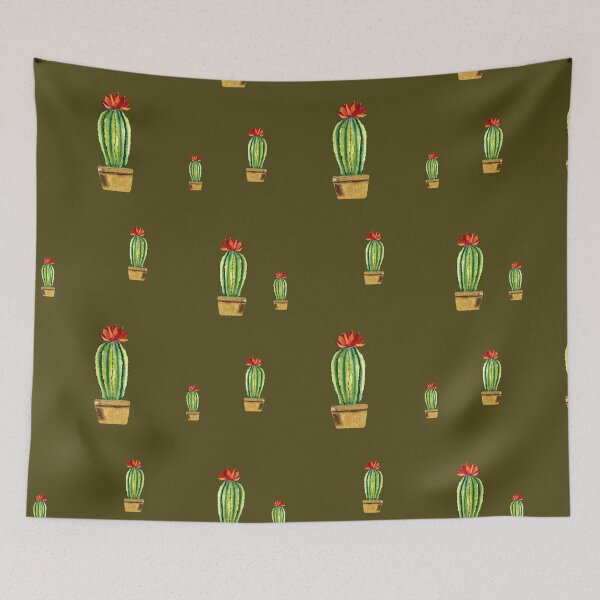 Item preview,  Cactus green red flower pattern watercolor sketch green designed and sold by Yana Mustafina | Boho Soulful Designs.