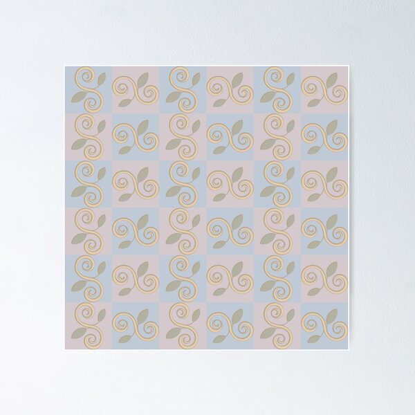 Item preview, Spiral Vine Motif on Soft Blue and Pink Checkerboard Repeat 5748 designed and sold by Art in My Loft.