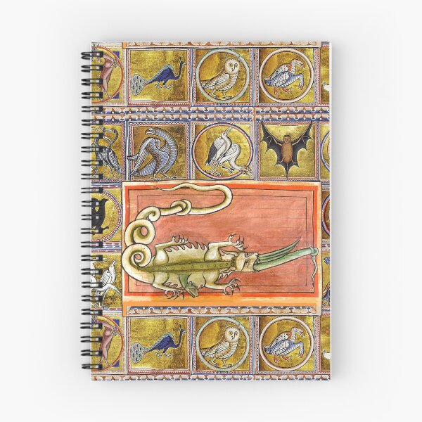Item preview, MEDIEVAL BESTIARY,CROCODILE EATING SEA SERPENT, MYTHICAL ANIMALS IN GOLD PINK BLUE COLORS designed and sold by BulganLumini.
