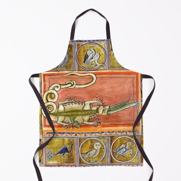 Item preview, MEDIEVAL BESTIARY,CROCODILE EATING SEA SERPENT, MYTHICAL ANIMALS IN GOLD PINK BLUE COLORS designed and sold by BulganLumini.