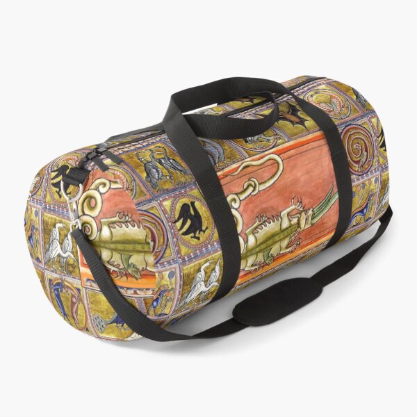 Item preview, MEDIEVAL BESTIARY,CROCODILE EATING SEA SERPENT, MYTHICAL ANIMALS IN GOLD PINK BLUE COLORS designed and sold by BulganLumini.