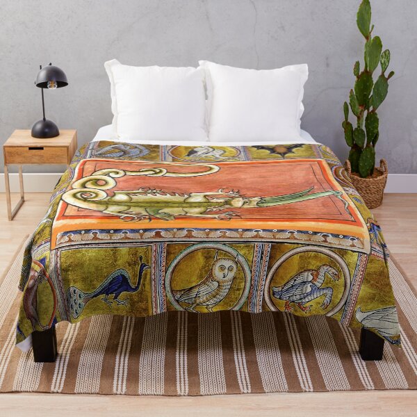 Item preview, MEDIEVAL BESTIARY,CROCODILE EATING SEA SERPENT, MYTHICAL ANIMALS IN GOLD PINK BLUE COLORS designed and sold by BulganLumini.