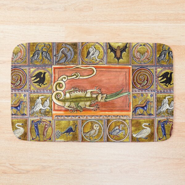 Item preview, MEDIEVAL BESTIARY,CROCODILE EATING SEA SERPENT, MYTHICAL ANIMALS IN GOLD PINK BLUE COLORS designed and sold by BulganLumini.