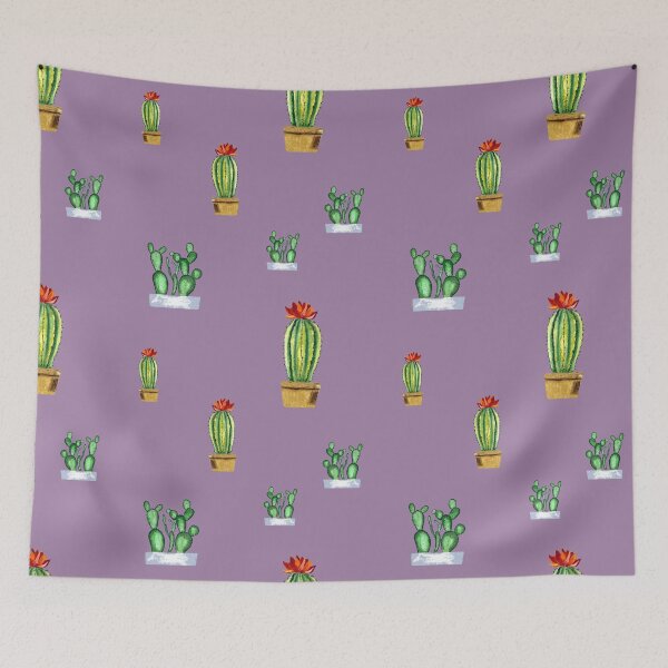 Item preview, Cactus in pot seamless pattern a watercolor violet designed and sold by Yana Mustafina | Boho Soulful Designs.