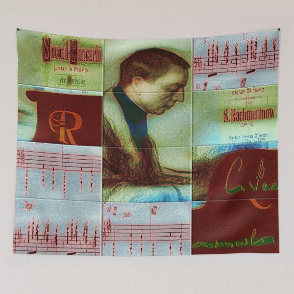 Item preview,  AMAZING PAINTING ABSTRACT PORTRAIT OF SERGEI RACHMANINOFF PIANIST MUSICIAN COMPOSER - CLASSICAL MUSIC SCORE - PATCHWORK SIGNATURE designed and sold by Ralek.