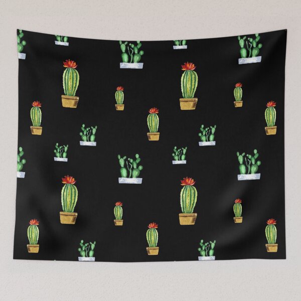 Item preview, Cactus in pot seamless pattern a watercolor black designed and sold by Yana Mustafina | Boho Soulful Designs.