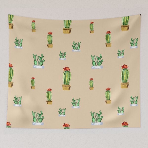 Item preview, Cactus in pot seamless pattern a watercolor beige designed and sold by Yana Mustafina | Boho Soulful Designs.