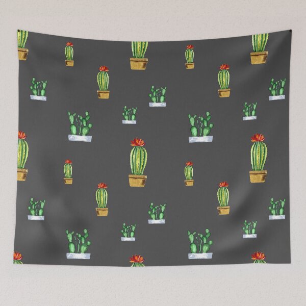 Item preview, Cactus in pot seamless pattern a watercolor grey designed and sold by Yana Mustafina | Boho Soulful Designs.