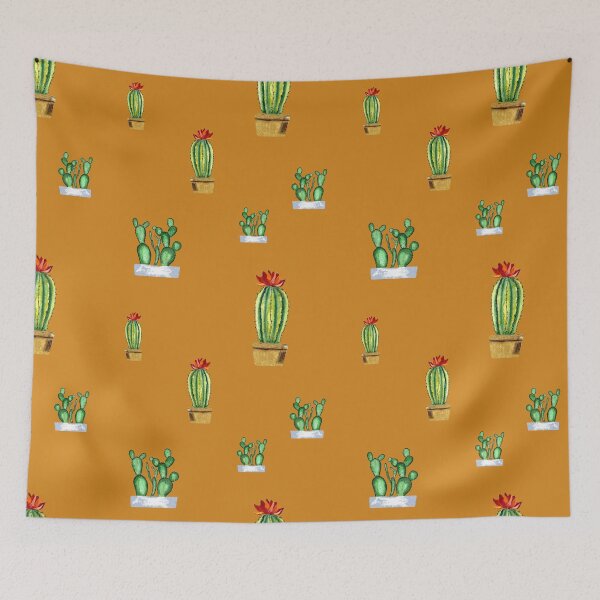 Item preview, Cactus in pot seamless pattern a watercolor orange designed and sold by Yana Mustafina | Boho Soulful Designs.