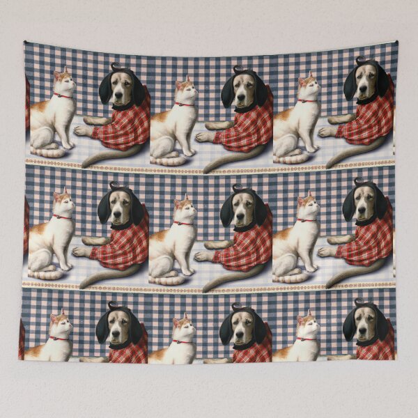 Item preview, Gingham Dog and Calico Cat in style of Raphael (AI Generated Art) designed and sold by Cowboy Folly.