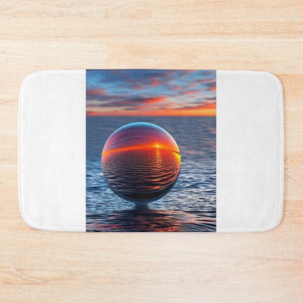 Item preview, Abstract art of a crystal sphere hovering above the ocean and reflecting the setting sun. Digital art designed and sold by Bookwyrm-Bazaar.