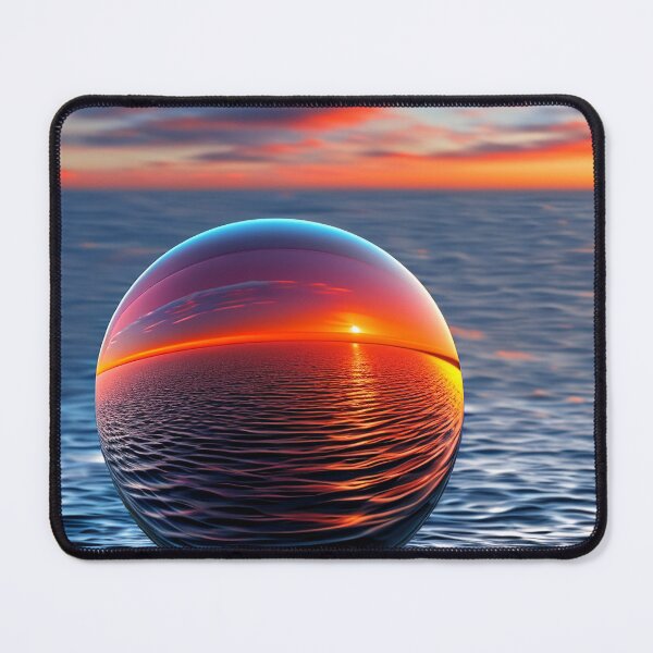 Item preview, Abstract art of a crystal sphere hovering above the ocean and reflecting the setting sun. Digital art designed and sold by Bookwyrm-Bazaar.