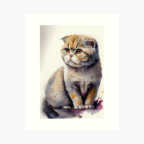 Scottish Fold Cat V2 - Watercolor paint Kids T-Shirt for Sale by