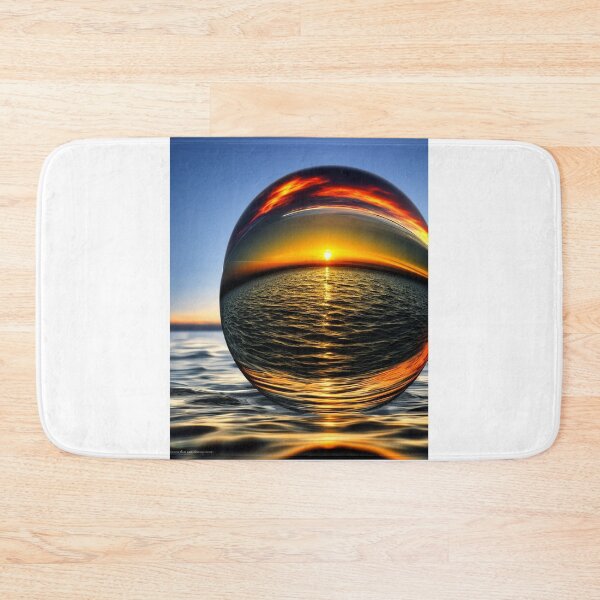 Item preview, Abstract art of a crystal sphere hovering above the ocean and reflecting the setting sun. Digital art designed and sold by Bookwyrm-Bazaar.