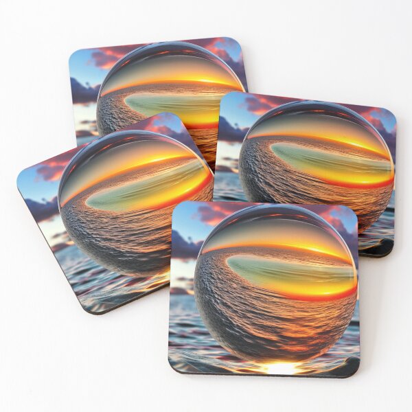 Item preview, Abstract art of a crystal sphere hovering above the ocean and reflecting the setting sun. Digital art designed and sold by Bookwyrm-Bazaar.