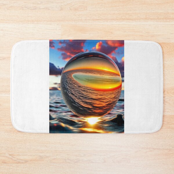 Item preview, Abstract art of a crystal sphere hovering above the ocean and reflecting the setting sun. Digital art designed and sold by Bookwyrm-Bazaar.