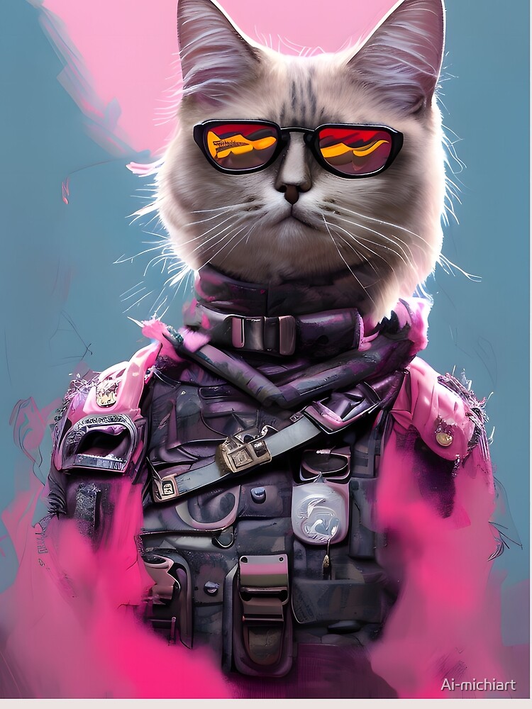 Fluffy Pink Cat - Modern Digital Art | Sticker