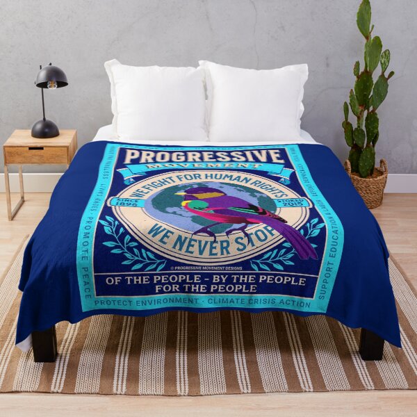 Item preview, PMD00113 Progressive Movement Designs timeless vintage rainbow colored bird on navy blue design for progressives designed and sold by ProgressiveLeft.