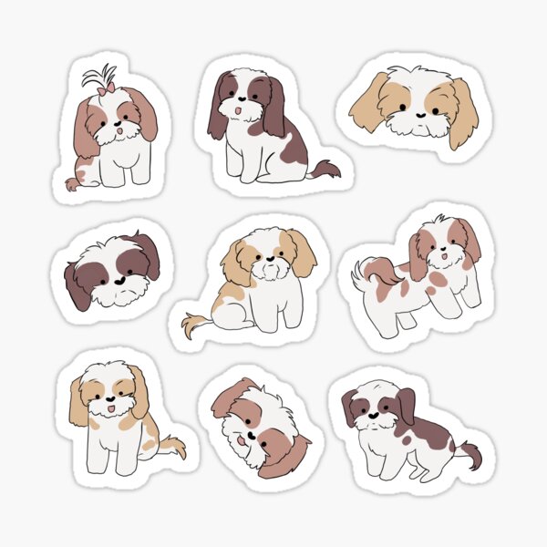 shih tzu dog - cute pattern of adorable illustration of the small shih tzu dog Sticker