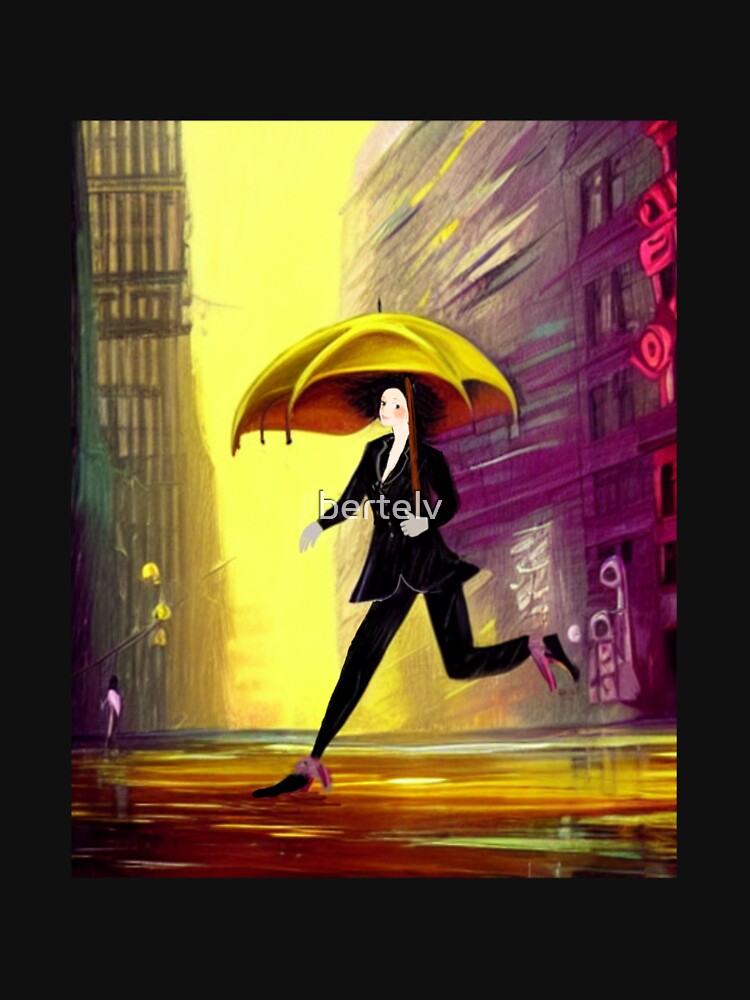 Mujer con paraguas bajo la lluvia de New York de bertelv