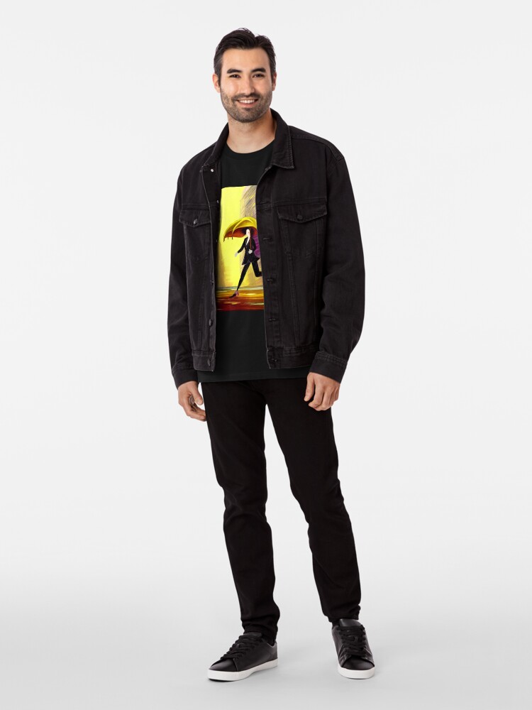 Vista alternativa de Camiseta premium Mujer con paraguas bajo la lluvia de New York