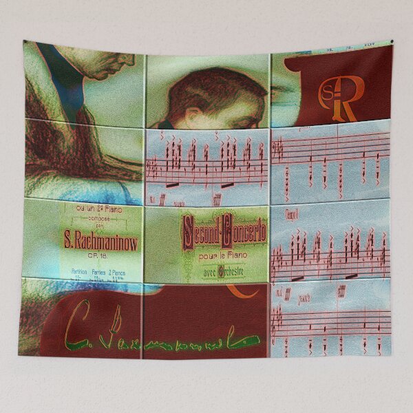 Item preview,  AMAZING PAINTING ABSTRACT PORTRAIT OF SERGEI RACHMANINOFF PIANIST MUSICIAN COMPOSER - CLASSICAL MUSIC SCORE - PATCHWORK SIGNATURE designed and sold by Ralek.
