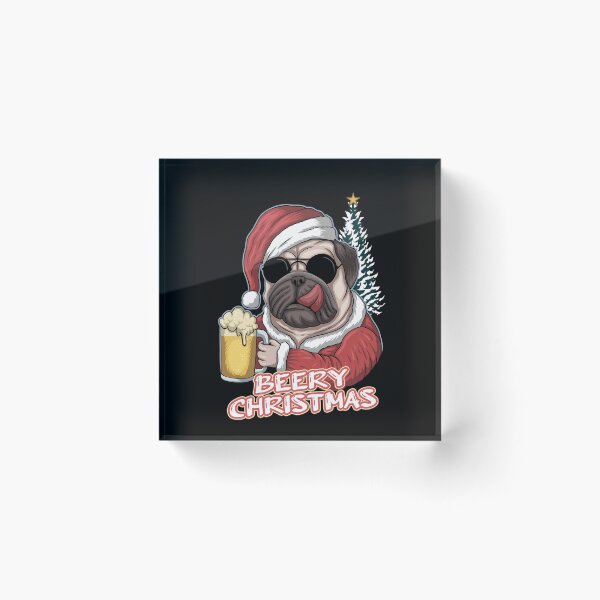 Item preview, Beery Christmas - A pug wearing sunglasses in a Christmas costume with a beer glass and the slogan Beery Christmas designed and sold by velisani.