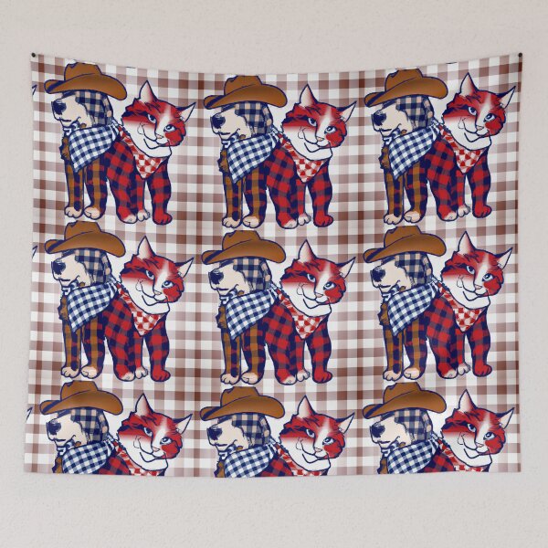 Item preview, Gingham Dog and Calico Cat in Western Cowboy style (AI Generated Art) designed and sold by Cowboy Folly.